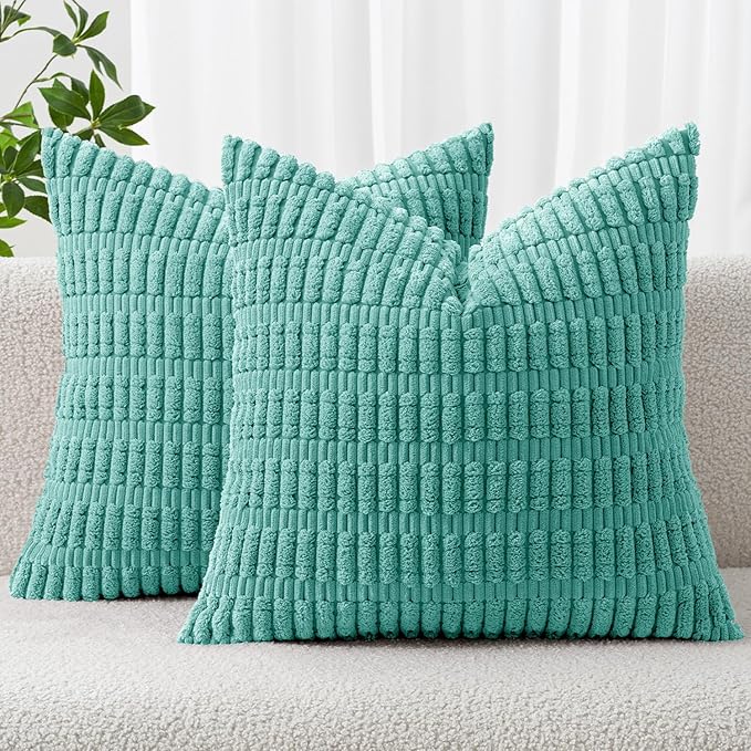 MIULEE Corduroy Decorative Throw Pillow Covers 20x20 Aqua Green Pack of 2 | by MIULEE