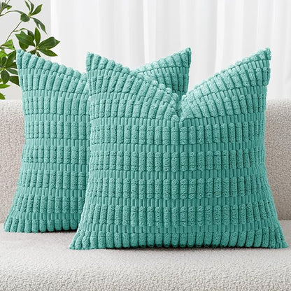 MIULEE Corduroy Decorative Throw Pillow Covers 18x18 Aqua Green Pack of 2 | by MIULEE