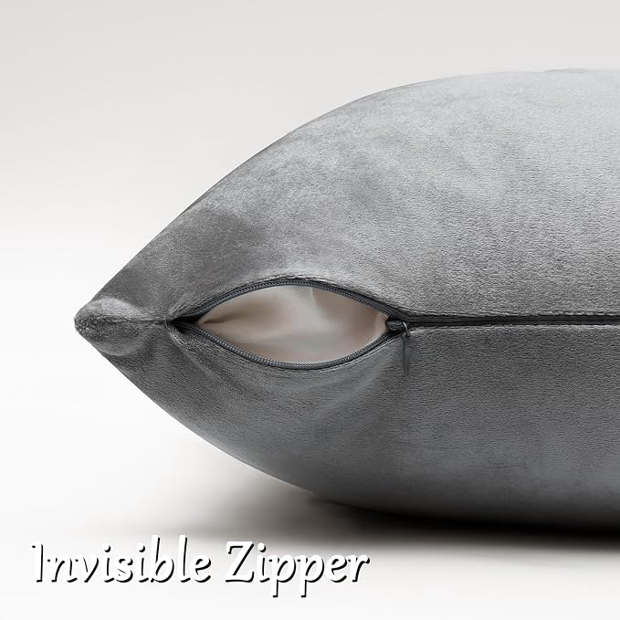 GIGIZAZA Dark Grey Velvet Throw Pillow Covers 18x18 Pack of 2 | Decorative - Image 4