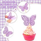 Chinco 48 Pcs Butterfly Cupcake Toppers Assembled Double Layer Cupcake Topper 3D Glitter Cake Topper Butterfly Cocktail Pick Decoration for Baby Shower Birthday Wedding(Purple,Classic Style)