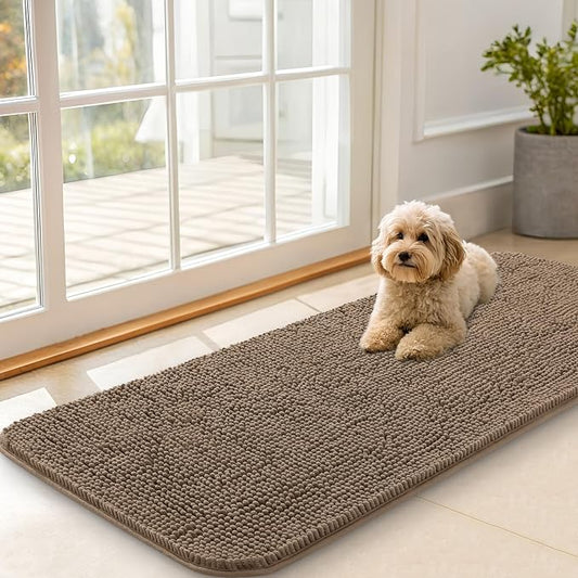 OLANLY Dog Door Mat for Muddy Paws 47x20, Super Absorbent Chenille Mud Mat | Tan by OLANLY