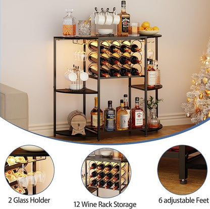 JKsmart Wine Bar Cabinet with LED Lights, Mini Wine Bar Cart with Storage and - Image 4