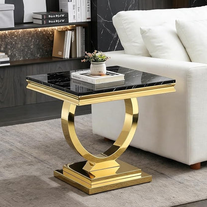 Henf Marble End Table Modern Black Faux Marble Sofa Side Table by Henf