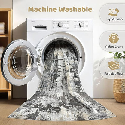 LOONGRUG 7x9 Area Rug Washable Large Neutral Modern Living Room Rugs | Abstract - Image 2