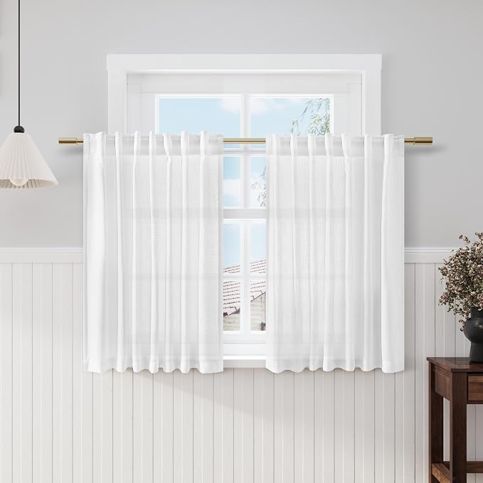 White Kitchen Cafe Curtains 45 Inch Length 2 Panel Set Back Tab Pocket Semi by Nanspring