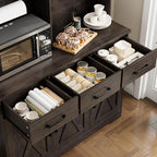 HOSTACK Buffet Cabinet with Hutch, Modern Farmhouse Kitchen Buffet Sideboard Storage Cabinet with 3 Drawers, Barn Door Coffee Bar Station for Dining Room, Living Room, Dark Brown