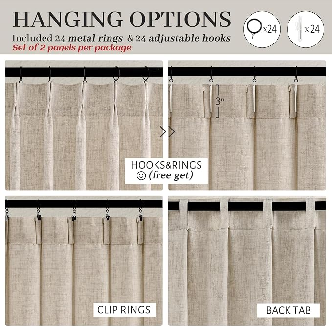 60 Inch Wide Natural Linen Textured Curtains 102 Inches Long - Image 4