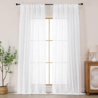 Chyhomenyc Extra Long White Semi Sheer Curtains 108 Inches Long 2 Panels Set by Chyhomenyc