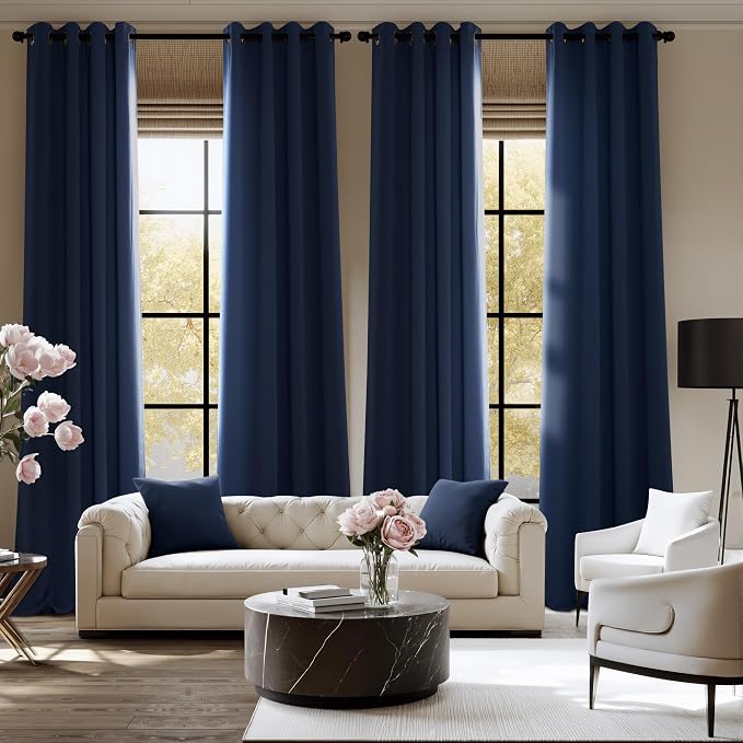 NICETOWN Navy Blue Blackout Draperies Heat Insulated Curtain 95 inch - Image 2