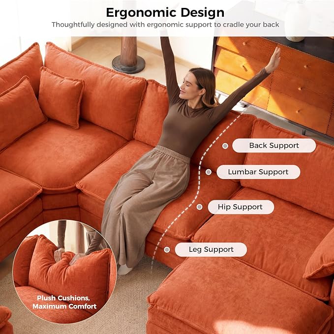 ELUCHANG 114" Oversized V-Shaped Cloud Couch Modular Sectional Sofa - Image 5