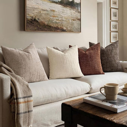 MIULEE Chenille Textured Euro Throw Pillow Covers Oatmeal 22x22 Set of 2 | - Image 6