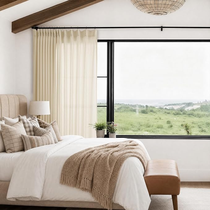 Sheer Curtains 84 Inches Long 100 Inch Wide Extra Wide Linen Pleated | Sliding - Image 8