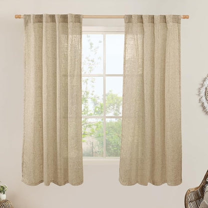 Linen Curtains 60 Inch Length 2 Panels, Light Filtering Sheer Panels | Semi by LAMIT