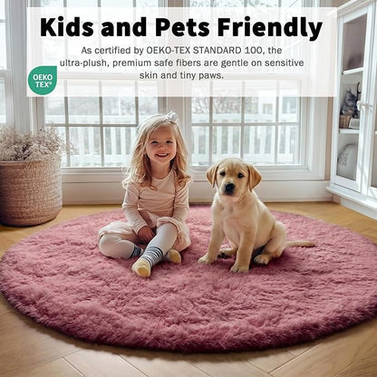 Blush Round Area Rugs 4ft for Bedroom Living Room, Fluffy Circle Rug for Kids - Image 5
