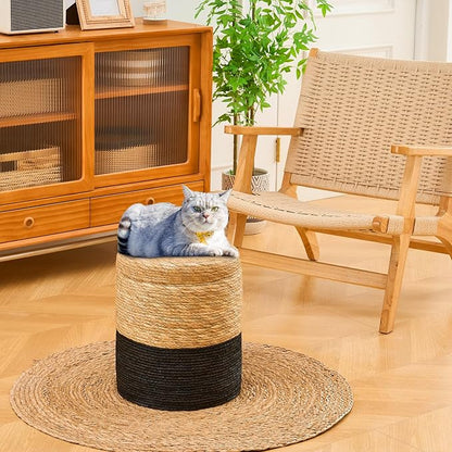 Wimarsbon Round Pouf Ottomans, Handwoven Natural Water Hyacinth Seagrass Pouffe - Image 2