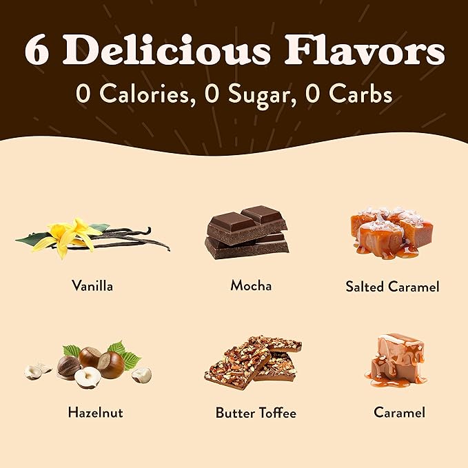 Jordan's Skinny Syrups Sugar Free Coffee Syrup, Vanilla, Salted Caramel, Hazelnut, Mocha, Butter Toffee, and Caramel Syrups, Zero Calorie Flavoring, 25.4 Fl Oz (Pack of 6), Sampler Variety Pack