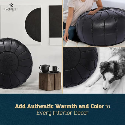 Marrakesh Gallery Genuine Leather Round Pouf Unstuffed - Image 6
