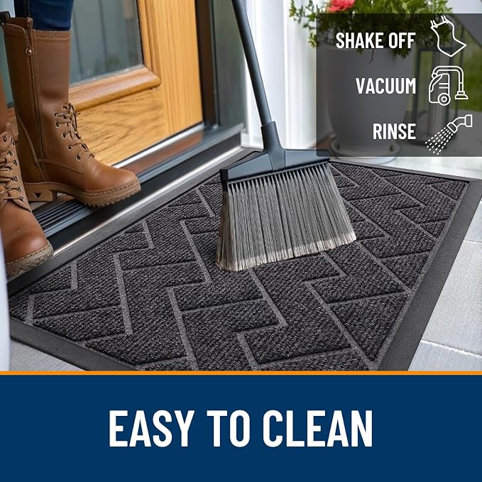 OLANLY Front Door Mat Outside 47x17, All-Season Absorbent Rubber Doormat | Grey - Image 6