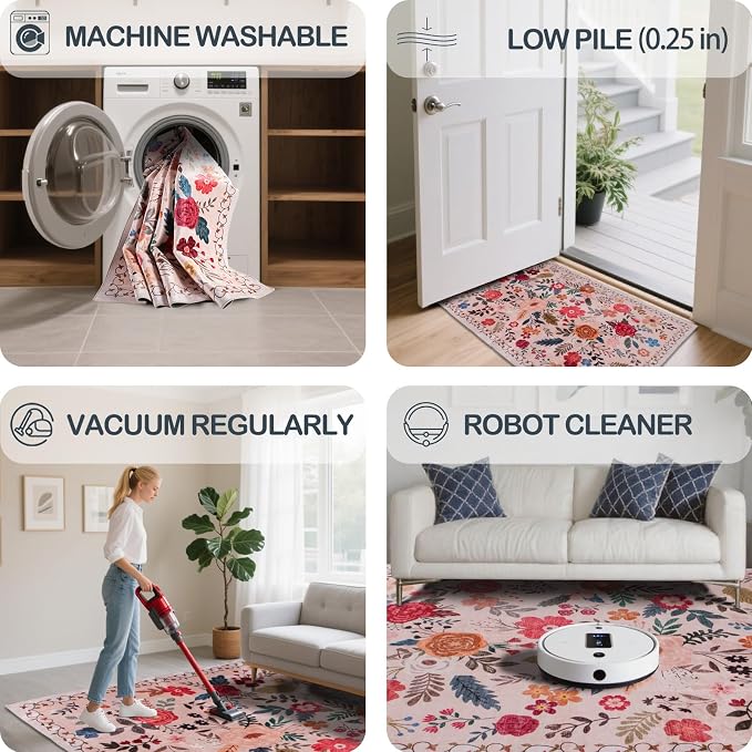 Washable Beige Red 2'6" x 8' Runners - Image 6