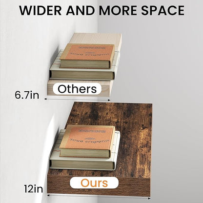 Fun Memories 12 Inch Deep Floating Shelf, 24 x 12 Rustic Wood Wall Shelf - Image 5