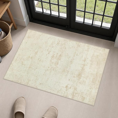 2x3 Washable Entryway Rug: Modern Abstract Indoor Soft Carpet Beige | by FXRHLP