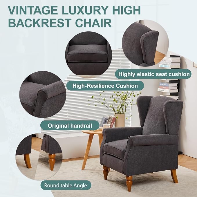 Coffee Table & Armchair Set, High-Back Wingback Chair - Image 4