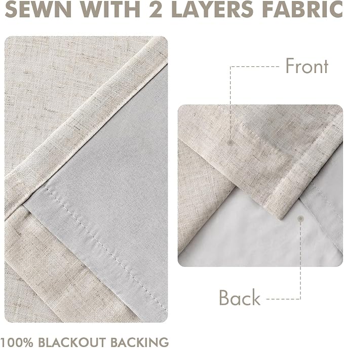 MIULEE Birch Pinch Pleated 100% Blackout Linen Curtains 40x84 Inches | Room - Image 5