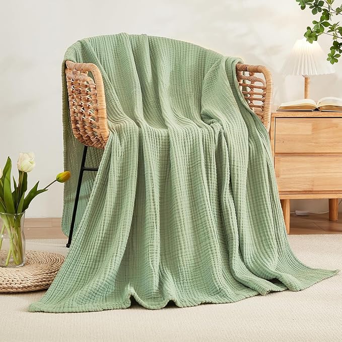 EMME Muslin Blankets for Adults Throw Blanket for Couch Breathable Gauze Soft - Image 3