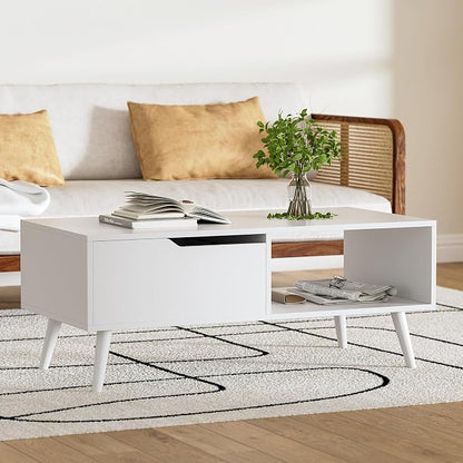 DIYART White Coffee Table, Mid Century Modern Coffee Table - Image 4