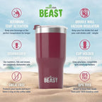 Beast 20 oz Tumbler Stainless Steel Vacuum Insulated Coffee Ice Cup Double Wall Travel Flask (Cranberry Red)