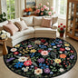 PLHXFR Round Area Rug Living Room: 8 ft Floral Washable Soft Carpet Black | by PLHXFRSoftAreaRugs
