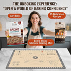 Silicone Baking Mat with 10 Quick Recipes, Extra Thick Silicone Mats for Baking, Non Stick Pastry Mat,Reusable kneading Dough Rolling Mat for Cookie, Macaron, Bread, Pizza-Tutorial Video Included