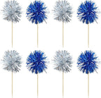 Gyufise 30Pcs Foil Firework Cupcake Toppers Sparkle Tinsel Cake Toppers Tinsel Drink Cake Decoration Cocktail Picks for Birthday Wedding Graduation Party Supplies Silver Dark Blue