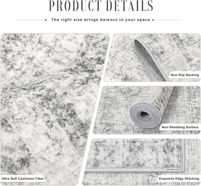 Area Rug Living Room: 3x5 Modern Washable Soft Carpet Black Grey | - Image 4