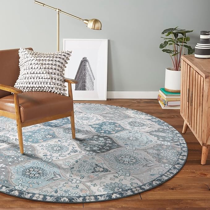 Lahome Moroccan Trellis Round Rug, Faux Wool, Machine Wash, Non-Slip Backing - Image 6