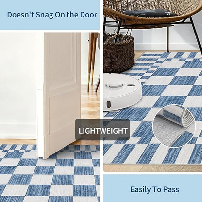 GarveeHome 8x10 Area Rugs Geometric Washable Modern Dark Blue Checkered Rug | - Image 8
