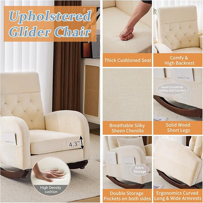 VINGLI Chenille Low Seat Rocking Chair, Upholstered Nursery Glider Chair - Image 4