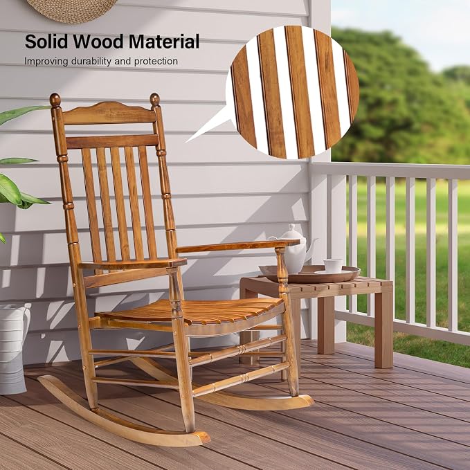 VINGLI Wooden Rocking Chair Outdoor Set of 2, Patio Rockers - Image 6
