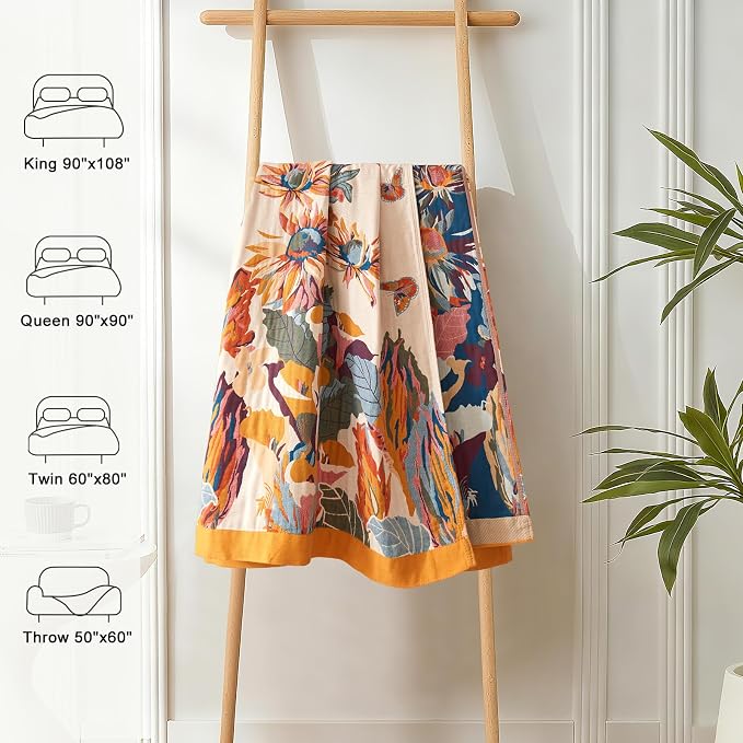 LUTBM Boho Throw Blanket for Couch 100% Cotton Soft Breathable Butterfly and - Image 6