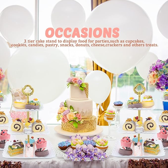 6 Sets of 3 Tier Plastic Cupcake Stand, White Plastic Tiered Serving Stand for Cupcake Stands for Dessert Table Mini Cake Fruit Snack Square Dessert Display Trays for Wedding Birthday