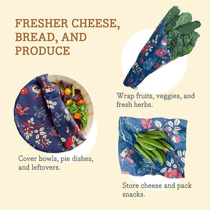 Bee's Wrap Beeswax Wraps for Food - Made in USA Reusable & Organic Food Wraps, Sandwich Wrap & Bowl Covers - Eco-Friendly Alternative to Aluminum Foil & Plastic Wrap, Botanical 3 Pack (S, M, L)