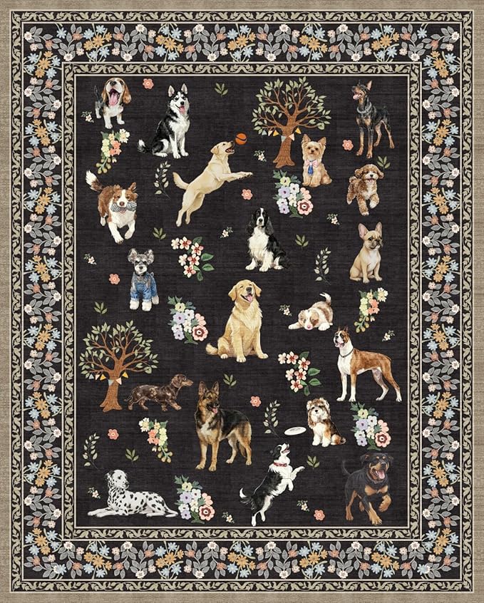 Black Floral Area Rug 6x9 for Living Room Bedroom | Ultra-Thin; Easy Clean; Non - Image 8