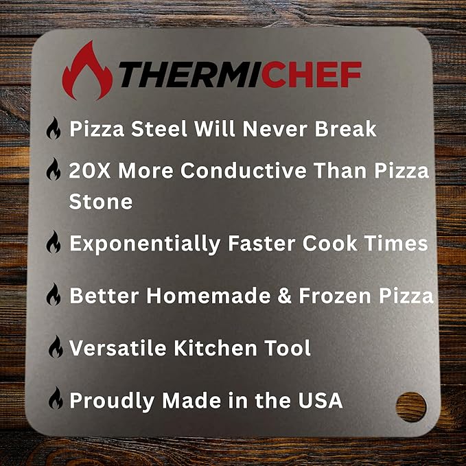 ThermiChef 14" by 14" Pizza Steel (1/4" Thickness) - Multipurpose Cooking Steel for Ovens & Grills - Made in the USA