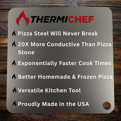 ThermiChef 14" by 14" Pizza Steel (3/8" Deluxe Thickness) - Multipurpose Cooking Steel for Ovens & Grills - Made in the USA