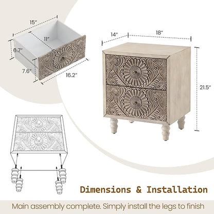 SUNBURY Nightstand w 2 Drawers, End Table Living Room Small Side Table - Image 3