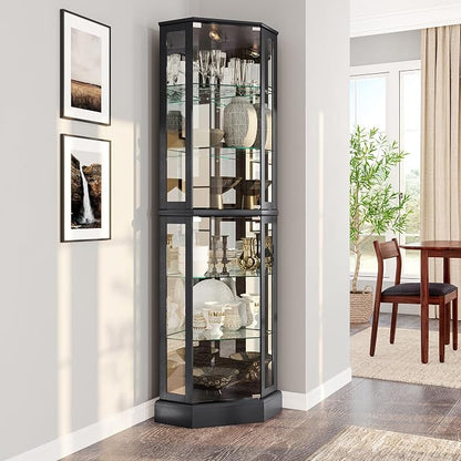 BELLEZE Lighted 3-Side Glass Display Curio Cabinet by BELLEZE