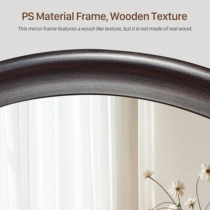 Round Wood Mirrors 30 Inch, Rustic Decorative Transitional Dark Walnut Wall - Image 5