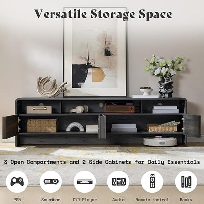 AMERLIFE 70" Modern TV Stand for TVs up to 80", Fluted Wood Entertainment Center - Image 2