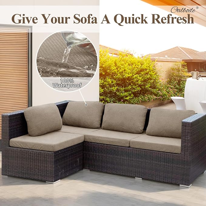 CALBODE 14Pcs Outdoor Stretch Cushion Covers, Waterproof Outdoor Chair Cushion - Image 4