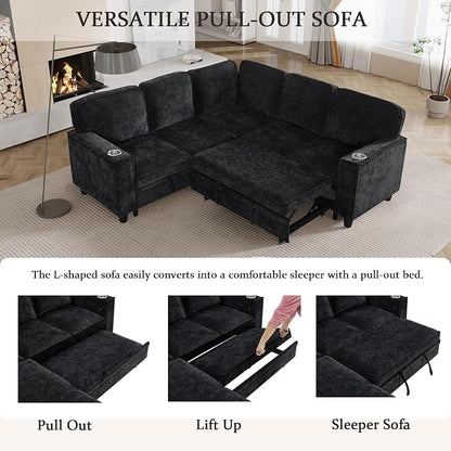 L-Shaped Sectional Couch with Storage and Pull Out Bed, Convertible Sofa Bed - Image 6